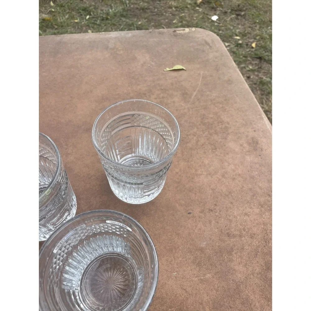 Lot‎ 3 vintage Libbey Duratuff Everest Stackable clear ribbed Glasses 4.5